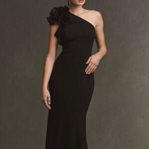 Aidan Mattox Organza Ruffle One-Shoulder Gown